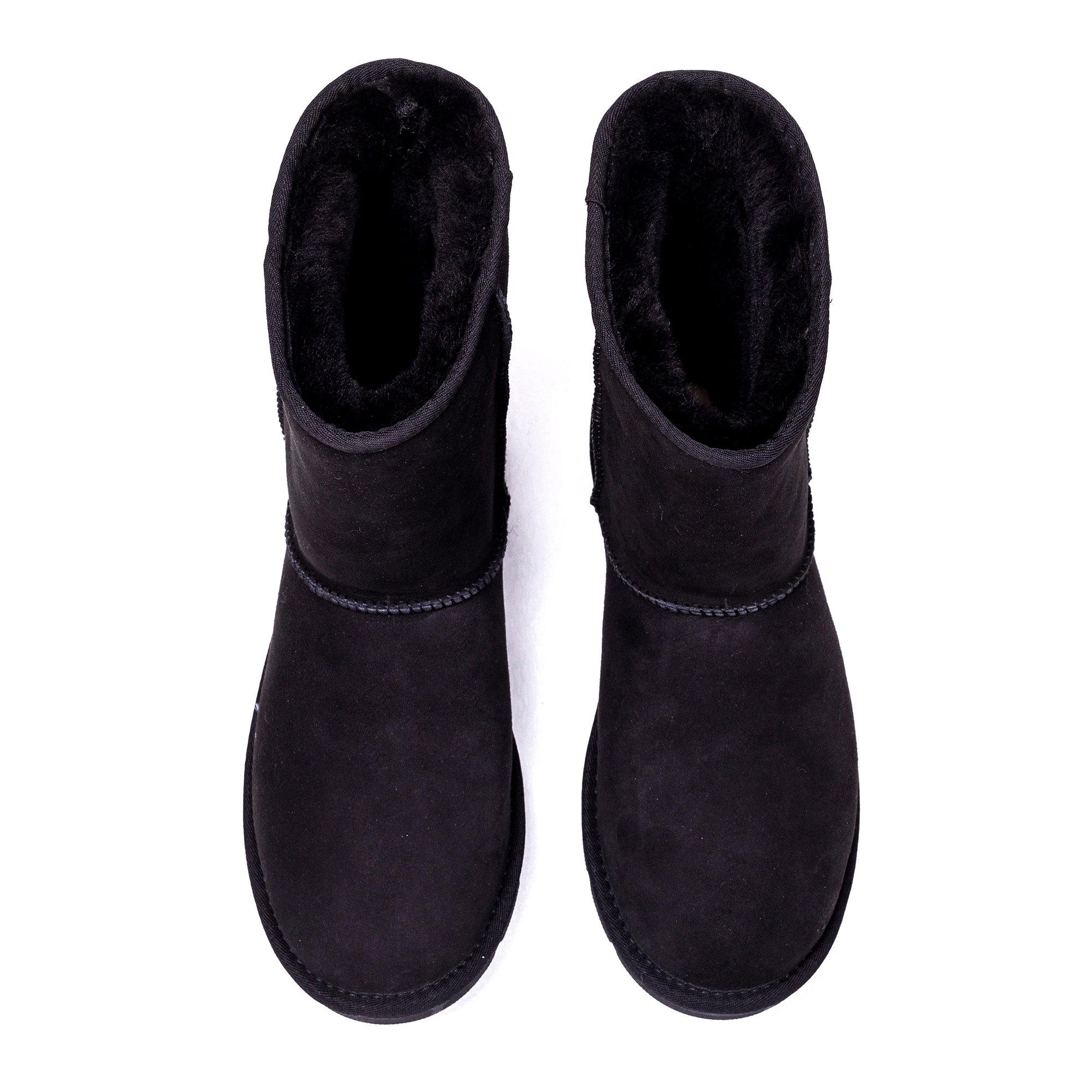 Black Roozee Roozee Short Classic UGG Boots for women, showing the textured sheepskin exterior and cozy design.