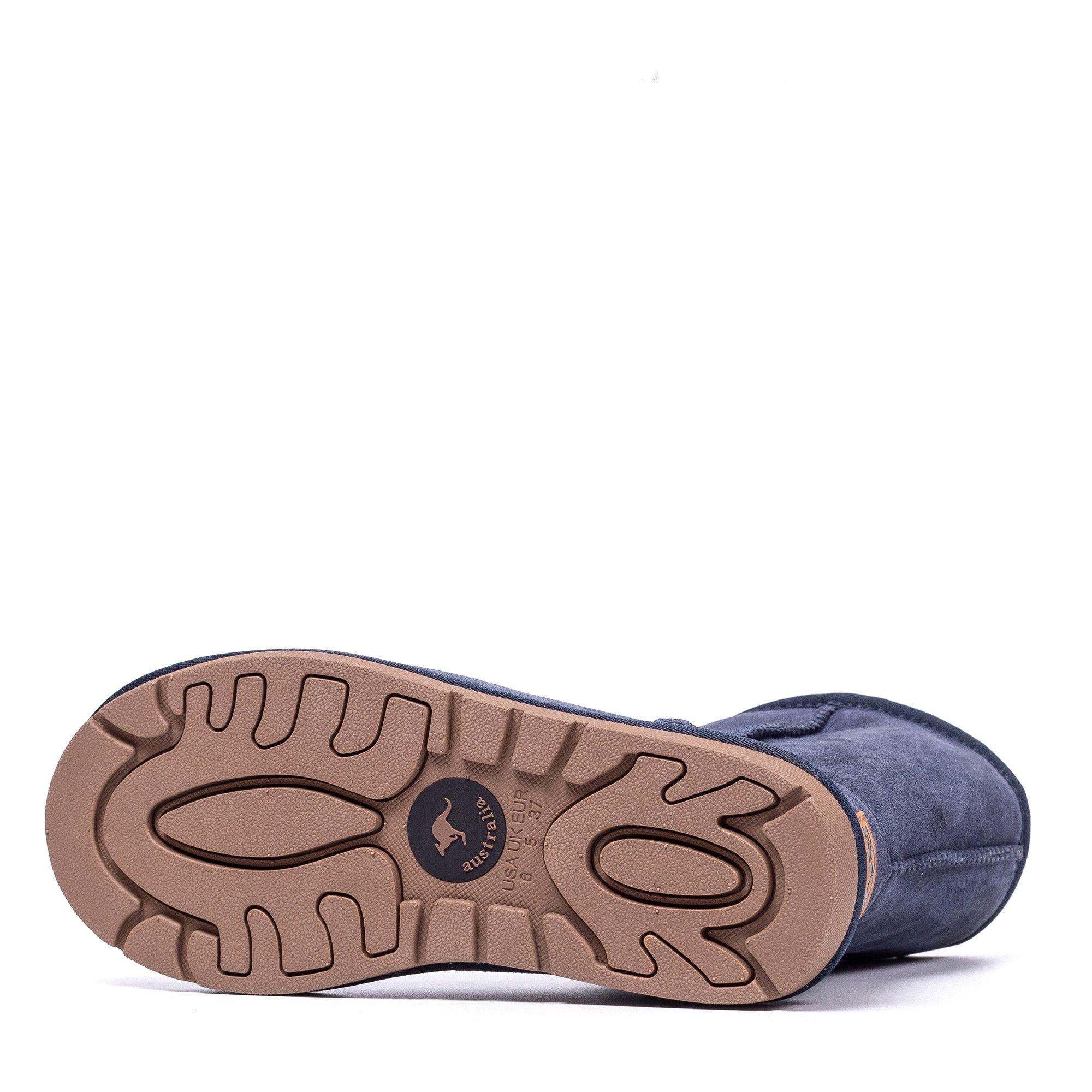 Navy UGG Roozee Short Classic Boots for women with soft sheepskin lining and slip-on design, showcasing their cozy and stylish look.