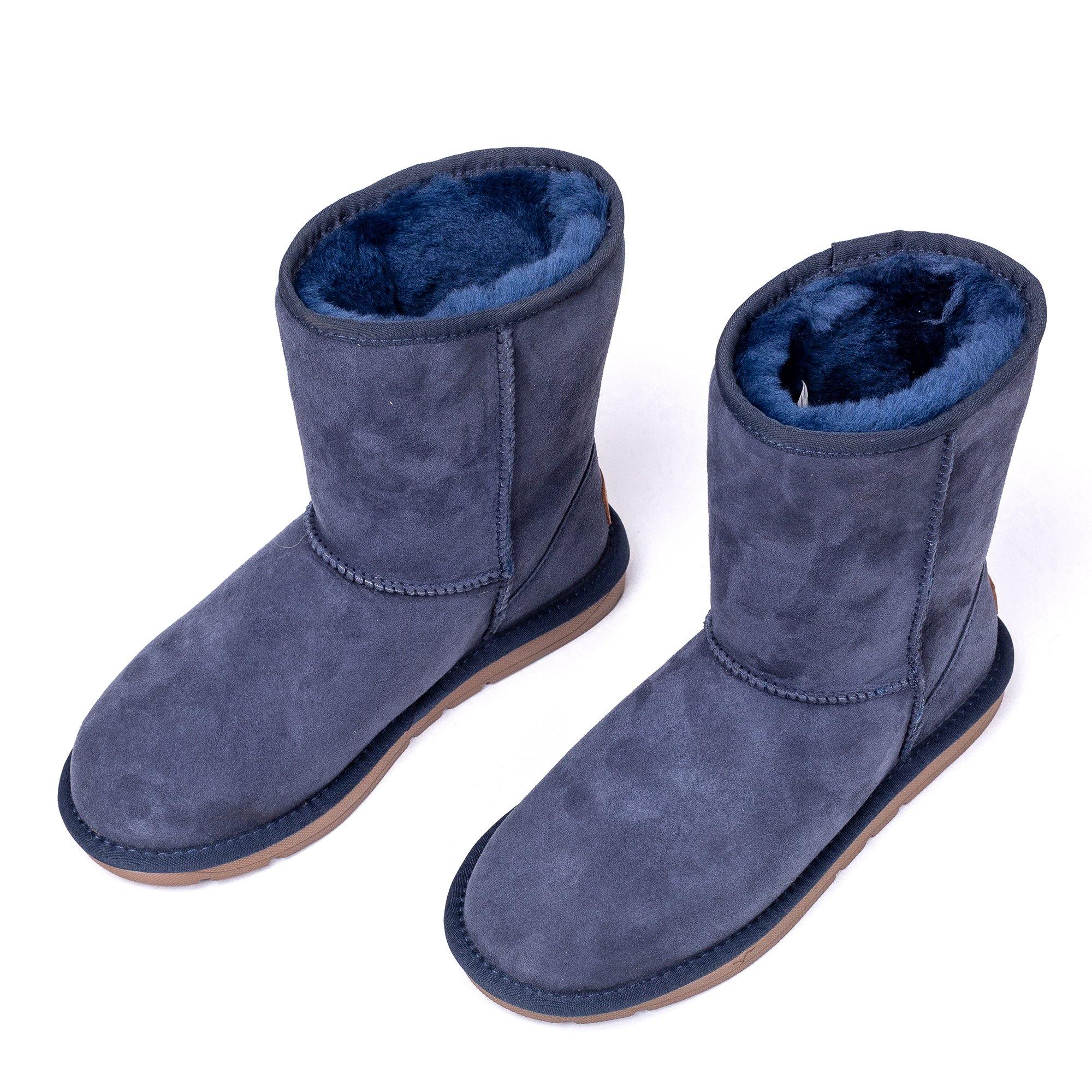 Navy UGG Roozee Short Classic Boots for women, showing the cozy, suede exterior and plush sheepskin lining.