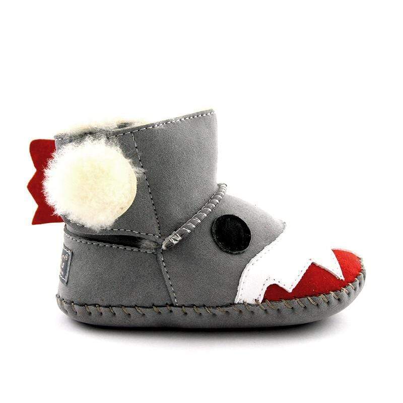 DK UGG stylish baby boots in shark grey, small size, cozy shoes for kids with soft material and fashionable design.