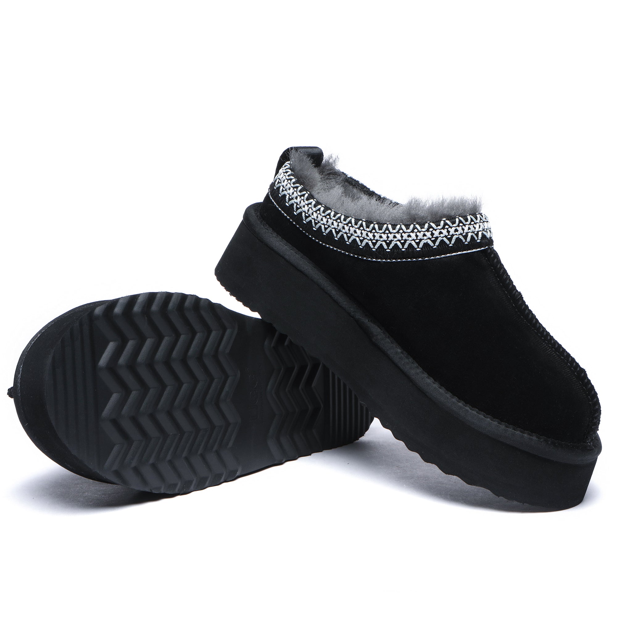 Black Vinny UGG platform slippers by EverUgg featuring plush interior and thick sole for cozy comfort.