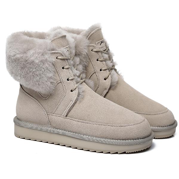 EverUgg winter fashion lace-up boots for women, stylish leather shoes with thick soles and cozy lining, perfect for cold weather.