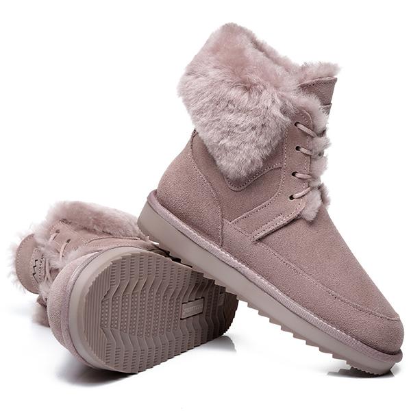 EverUgg winter fashion lace-up boots for women, showcasing stylish black leather shoes with chunky soles and lace-up front details.